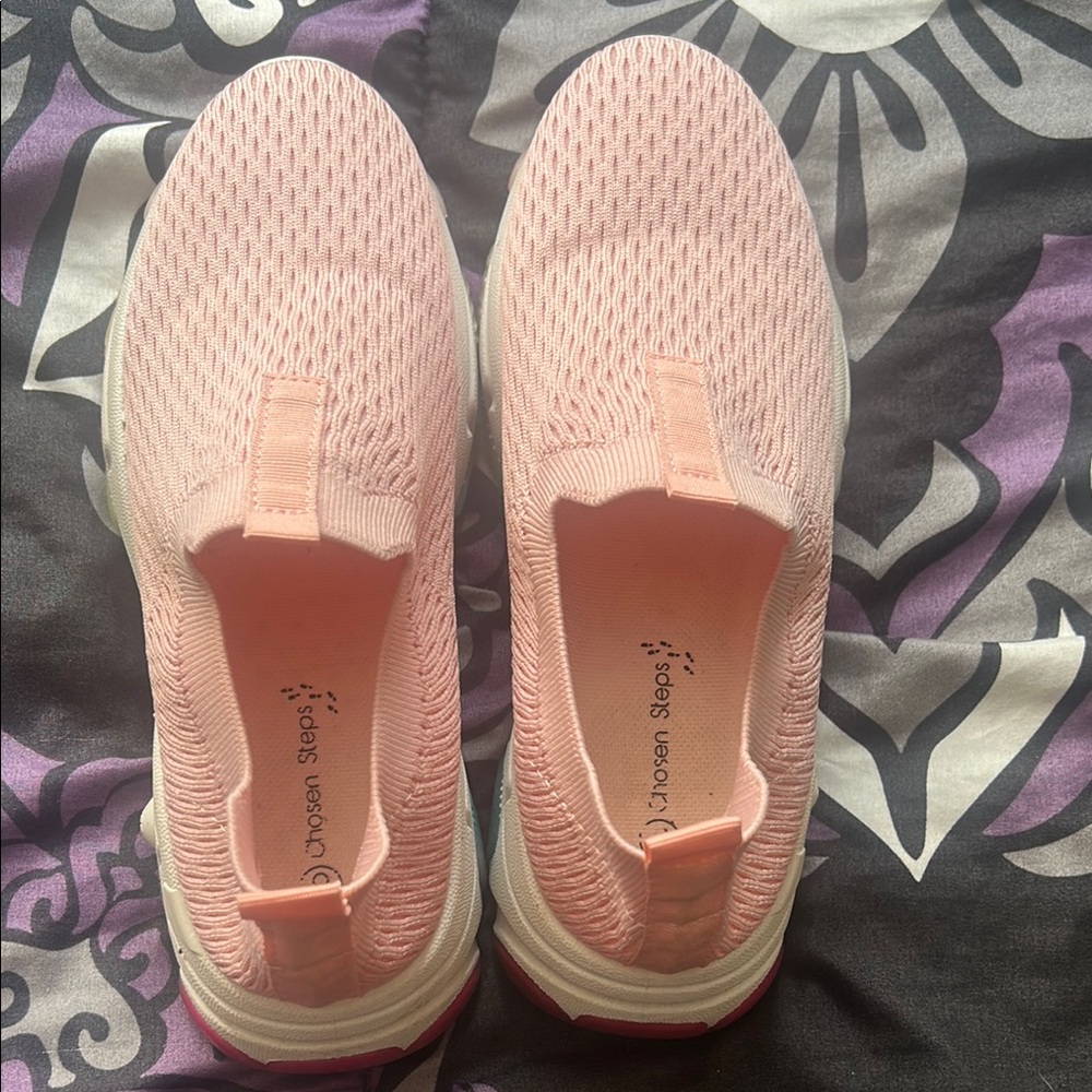 Pink Knit Mesh Slip-On Sneakers